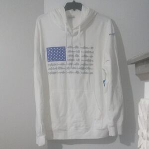 Columbia White Hoodie with Blue Fish Flag Design